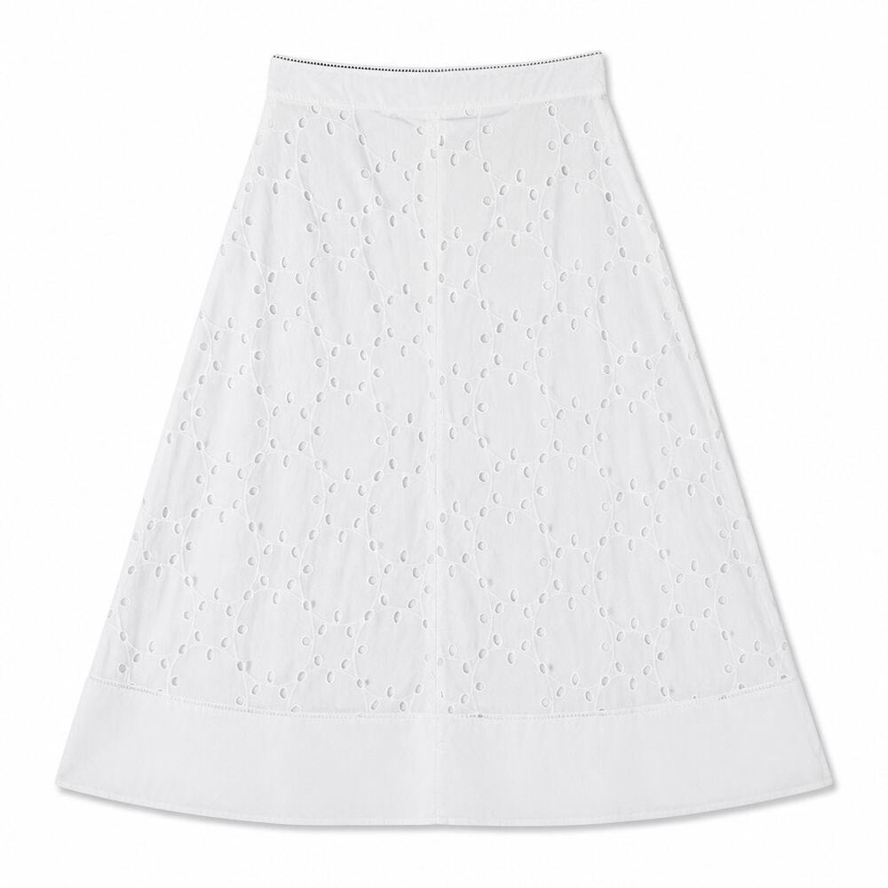 Commense White Cotton Eyelet Embroidery Midi Skirt Size Large L Cottagecore New